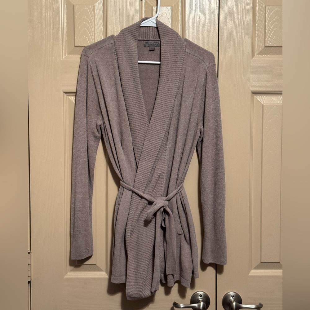 Barefoot Dreams Cardigan Women Large Cozy Chic Ultra Lite Knit Pockets Tie Tan